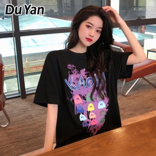 Du Yan เสื้อยืดลําลอง แขนสั้น ทรงหลวม ขนาดใหญ่ ยาวปานกลาง แฟชั่นฤดูร้อน