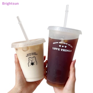 Brightsun ขวดน้ําพลาสติก พร้อมฝาปิด สําหรับกาแฟ น้ําผลไม้ ชานม คาวาอี้