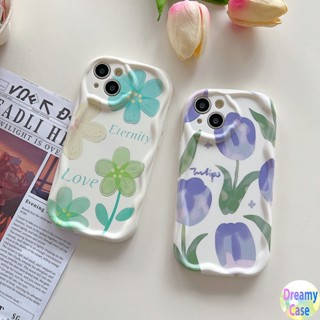เคสโทรศัพท์มือถือ ขอบโค้ง ลายดอกทิวลิป สีม่วง สีเขียว สําหรับ OPPO A98 A96 A95 A94 A93 A92 A58 A57 A55 A54 A53 A52 A78 A77S A76 A74 A17 A16K A15S A38 A31 A5S A3S F11
