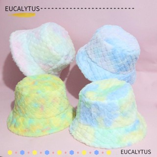 Eutus หมวกบักเก็ตลําลอง ขนเฟอร์เทียม นิ่ม หนา อบอุ่น สีมัดย้อม แฟชั่นฤดูหนาว สําหรับชาวประมง