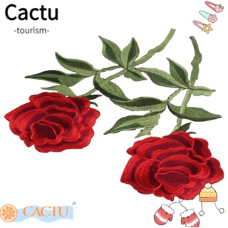 Cactu แผ่นผ้าโพลีเอสเตอร์ ปักลายดอกกุหลาบ สีแดง 4 ชิ้น สําหรับกระเป๋าเป้สะพายหลัง