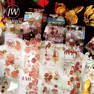 Jianwu ม้วนเทป PET ลายดอกกุหลาบ ขนาด 45 มม.*300 ซม. สไตล์วินเทจ สําหรับตกแต่งสมุด DIY