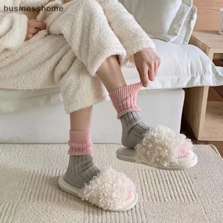 Bsth ถุงเท้า ผ้าขนสัตว์ แบบหนา ให้ความอบอุ่น สีชมพู สีเทา เหมาะกับของขวัญ แฟชั่นฤดูหนาว สําหรับผู้หญิง