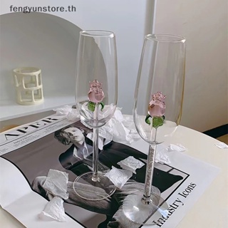 Yunstore แก้วไวน์แดง แชมเปญ ดอกกุหลาบน่ารัก 3D สีชมพู สร้างสรรค์ สําหรับครัวเรือน TH