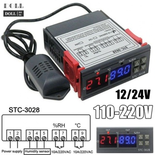 เทอร์โมสตัทควบคุมอุณหภูมิดิจิทัล LED คู่ 12V 24V 110-220V STC-3028