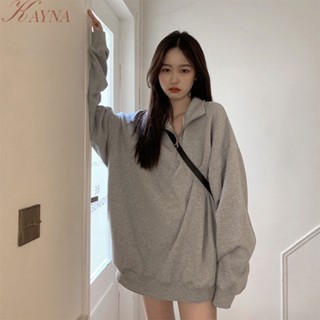 Kayna เสื้อกันหนาว แขนยาว คอปก ทรงหลวม สไตล์เกาหลี เรียบง่าย ขนาดใหญ่ สําหรับผู้หญิง