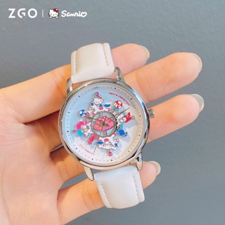 Sanrio Characters ZGO-2121 นาฬิกาข้อมือควอทซ์อะนาล็อก ลายม้าหมุน Hello Kitty My Melody Little Twin Stars กันน้ํา สําหรับผู้หญิง