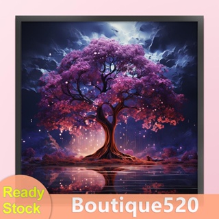 [boutique520.th] ด้ายผ้าฝ้าย 14CT พิมพ์ลายต้นไม้บาน สีม่วง สําหรับปักครอสสติตช์
