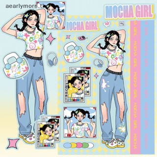 Aa สติกเกอร์ ลายกราฟฟิตี้ Mocha Girl กันน้ํา สําหรับตกแต่งแล็ปท็อป โน้ตบุ๊ก สเก็ตบอร์ด กระเป๋าเดินทาง โทรศัพท์ DIY 8 ชิ้น