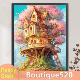 [boutique520.th] ชุดปักครอสสติตช์ ผ้าฝ้าย 16CT พิมพ์ลายบ้านต้นไม้ ขนาด 50x65 ซม.