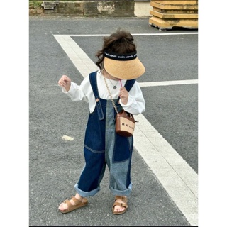 Wheat field season 2023 Spring and Autumn New Korean style childrens wear denim suspender pants color matching boys and girls jeans BFKQ