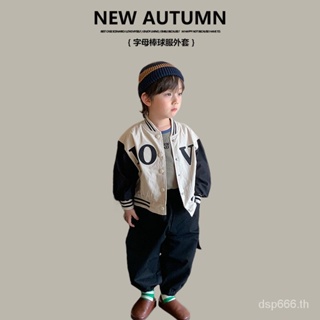 Left and left Prince childrens clothing 2023 Autumn New Korean style alphabet baseball coat childrens single-breasted contrast color coat EOXE