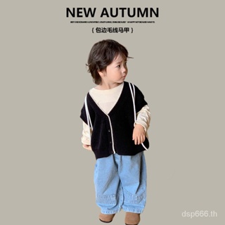New childrens clothing 2023 autumn and winter New Korean style boys and girls knitted wool vest childrens sweater sleeveless cardigan ILTZ