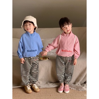 2023 Spring and Autumn New Korean style childrens striped letter sweatpants boys and girls casual pants babys striped sweatpants UXKY