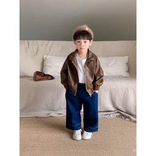 Wheat field season 2023 autumn and winter New Korean childrens clothing childrens leather coat boys and girls neutral casual coat wallet MZPS