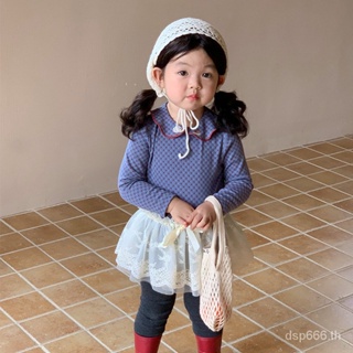Left and left Prince childrens clothing 2023 Autumn New Korean style embroidered polka dot knitwear girl pastoral lapel top GCNG