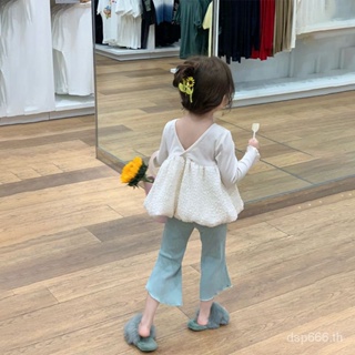 Korean style childrens 2023 spring clothes girls casual long-sleeved T-shirt childrens color matching top doll shirt casual trousers KF1F