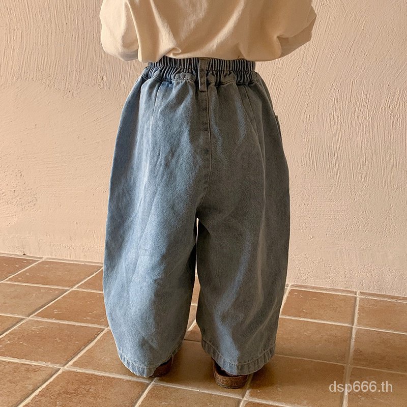 left-and-left-prince-childrens-clothing-2023-autumn-new-korean-style-childrens-stitching-jeans-small-and-medium-childrens-jeans-wide-leg-pants-qr1a