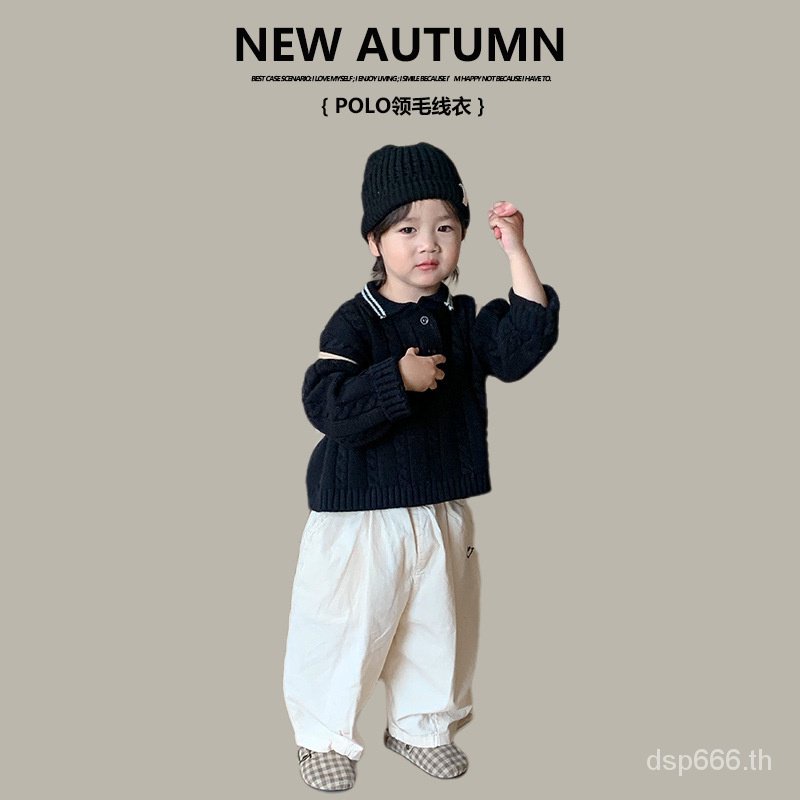 left-and-left-prince-childrens-clothing-2023-autumn-new-korean-style-boys-polo-collar-sweater-childrens-lapel-sweater-shirt-nnhw