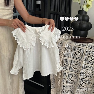 23 Spring and Autumn New Korean childrens wear girls cotton lace lapel shirt childrens doll collar long sleeve shirt DT52