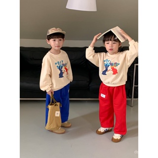 Brother and sister clothing 2023 Spring and Autumn New Korean style childrens clothing childrens rabbit letter sweater boys and girls base shirt N1NM