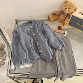 New Girls short sweater 2023 Spring and Autumn New Korean style baby girls lazy cardigan jacket straight knit pants 7U7S