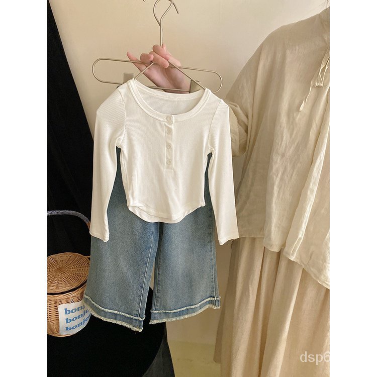 2023-autumn-new-baby-girls-round-neck-bottoming-shirt-all-match-transparent-fashion-childrens-comfortable-wide-leg-trousers-fashionable-5iuu