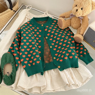 New Korean childrens clothing girls sweater love knitted cardigan Spring and Autumn new childrens fashion foreign flounced skirt IUCZ