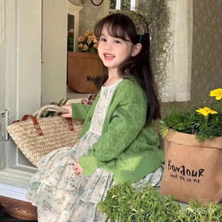 Baby girl spring long-sleeved knitted sweater cardigan coat 2023 new Korean style baby girls broken princess dress fashion clothes 3ER3