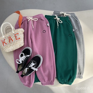 Girls pants 2023 Spring and Autumn new childrens three-color smiling face sweatpants womens baby Foreign casual loose sweatpants L9HK