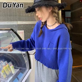 Du Yan เสื้อกันหนาวแขนยาว มีฮู้ด ทรงหลวม สีพื้น แฟชั่นฤดูใบไม้ร่วง และฤดูหนาว 2023