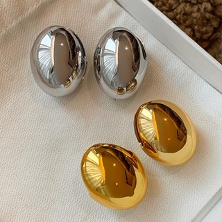 European and American minority design glossy gold eggshell ellipsoidal earrings female advanced sense exaggerated unique metal earrings earbuckle