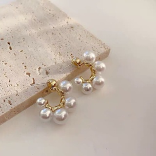 S925 Silver Needle Korean retro c-shaped irregular pearl earrings temperament cold breeze network celebrity earrings