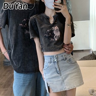 Du Yan เสื้อยืดแขนสั้นลําลอง ทรงหลวม สไตล์เรโทร แฟชั่นฤดูร้อน สําหรับคู่รัก 2023