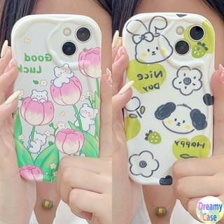 เคสโทรศัพท์มือถือ ขอบโค้ง ลายดอกทิวลิป กระต่าย หมี ดอกไม้ สําหรับ Samsung Galaxy S23 S22 S21 Plus Ultra 20 FE A53 A54 A71 A72 A73 A52S A10S A20S A21S A11 A12 M11 M12