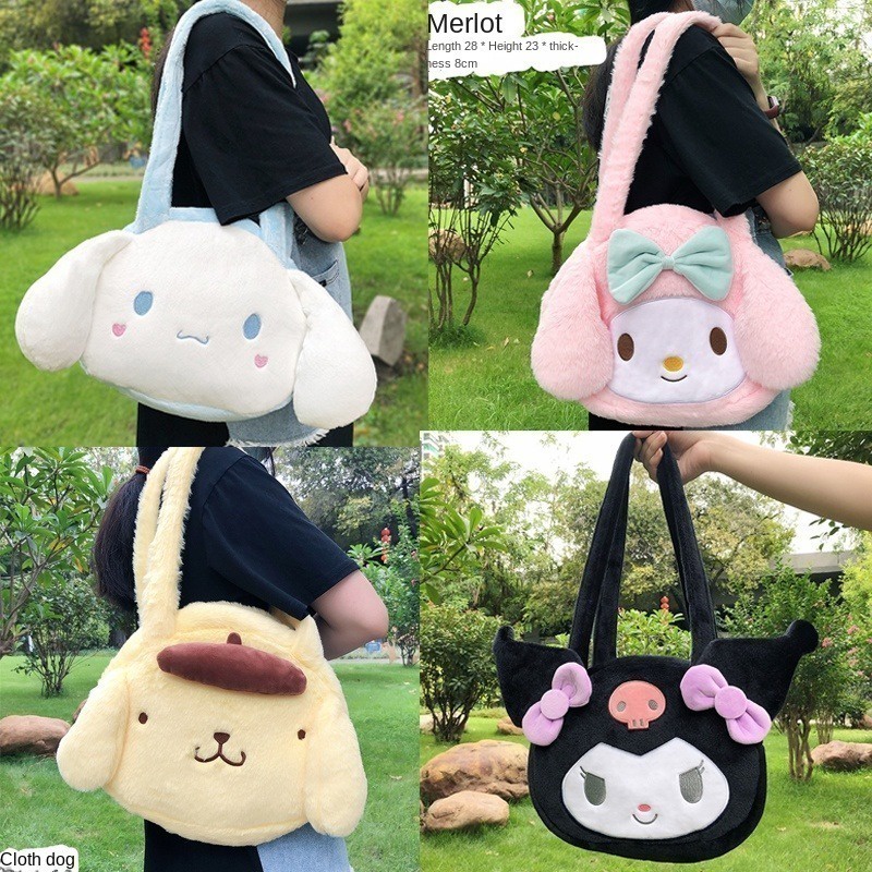 sanrio-kuromi-กระเป๋าสะพายไหล่-กระเป๋าถือ-ผ้าฝ้าย-ความจุขนาดใหญ่-สําหรับผู้หญิง