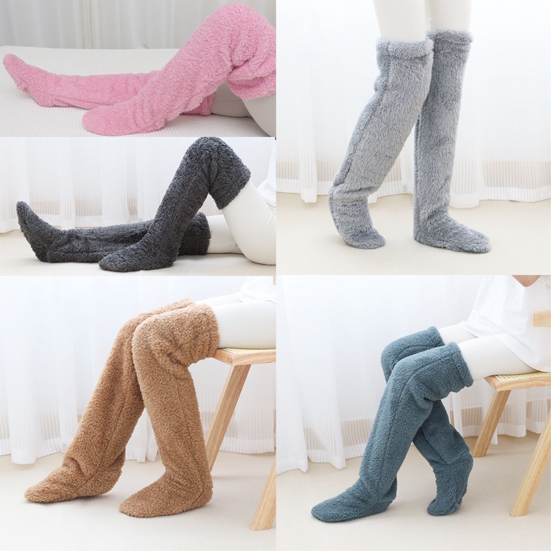 ถุงเท้า-ผ้าฟลีซ-แบบนิ่ม-ความยาวเหนือเข่า-ให้ความอบอุ่น-แฟชั่นฤดูหนาว-สําหรับผู้หญิง