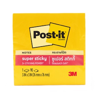 Post-it® กระดาษโน้ต ซูเปอร์ สติกกี้โน้ต 654-1SS3Y ขนาด 3"x3" สีเหลืองสะท้อนแสง 90 แผ่น