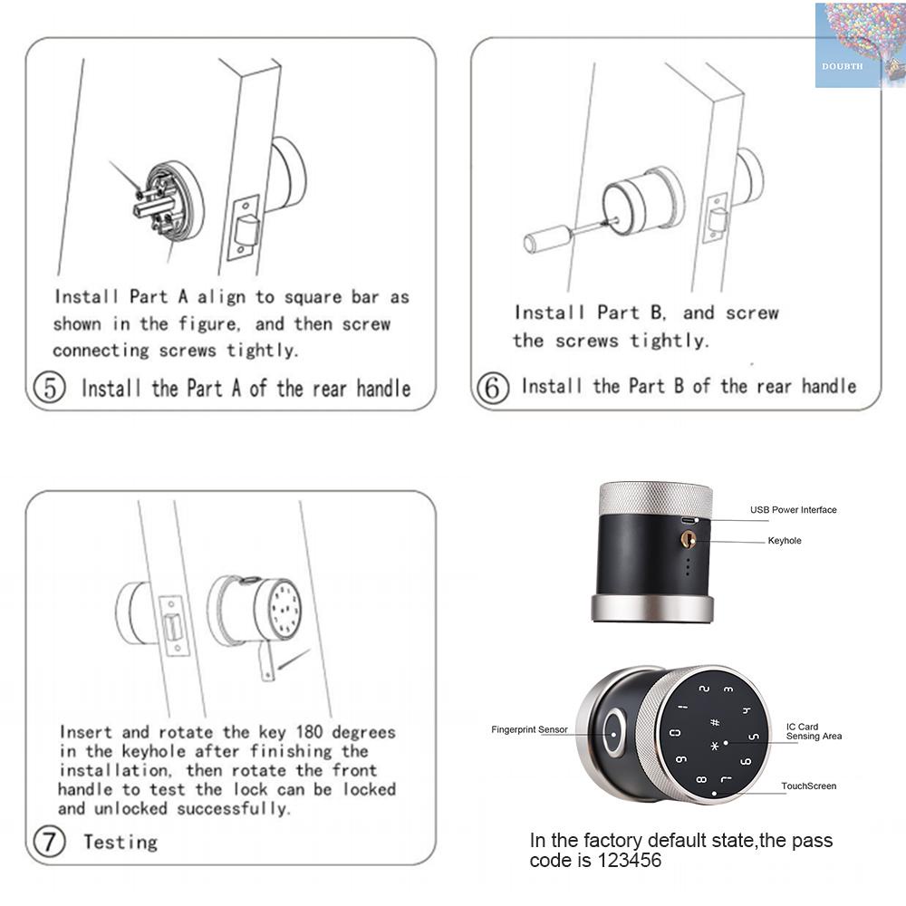 doubth-5-in-1-ลูกบิดประตูอัจฉริยะ-ปลดล็อกด้วยรหัสผ่าน-bt-tuya-พร้อมการ์ดไอซี