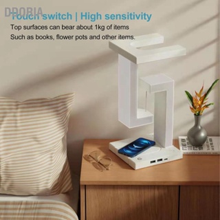 DDORIA Magnetic Levitation Night Light 3 Gears Touching Switch LED โคมไฟตั้งโต๊ะพร้อมโทรศัพท์ชาร์จไร้สายสีขาว