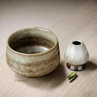 [Fenteer1] ชามมัทฉะ เซรามิค สไตล์ญี่ปุ่น พร้อมที่วางตะกร้อตีไข่ และขาตั้ง สําหรับโต๊ะ พิธีชงชา