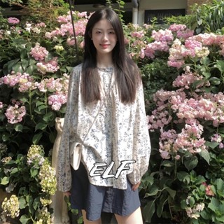 เสื้อเชิ้ตแขนยาวลําลอง กันแดด ทรงหลวม ลายดอกไม้ สไตล์วินเทจ