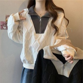 [Annie] เสื้อกันหนาว มีซิป ขนาดเล็ก ประดับเพชร สามมิติ ระดับไฮเอนด์ แฟชั่นฤดูใบไม้ร่วง ฤดูหนาว สําหรับผู้หญิง