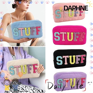 Daphne กระเป๋าเครื่องสําอาง ผ้าไนล่อน ขนาดใหญ่ จุของได้เยอะ ปักลายตัวอักษร สําหรับเดินทาง