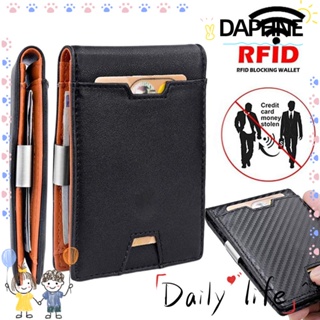 Daphne กระเป๋าสตางค์หนังแท้ ใบสั้น บาง ป้องกันสแกนบัตรเครดิต บล็อก RFID พร้อมคลิปหนีบเงิน สําหรับผู้ชาย และผู้หญิง