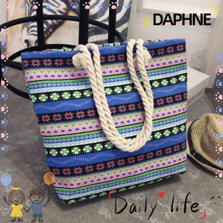 Daphne กระเป๋าถือ ผ้าแคนวาส พิมพ์ลายดอกไม้ เหมาะกับเดินชายหาด สําหรับผู้หญิง