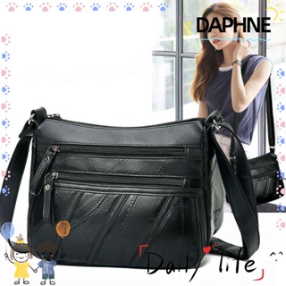 Daphne กระเป๋าสะพายไหล่ กระเป๋าถือ หนัง PU ความจุขนาดใหญ่ สีดํา สไตล์วินเทจ สําหรับสตรี