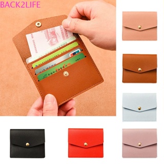 Back2life กระเป๋าใส่บัตร ทรงซองจดหมาย แบบบาง สีพื้น สไตล์เกาหลี เรียบง่าย กระดุมแป๊ก กระเป๋าสตางค์ PU เดินทาง