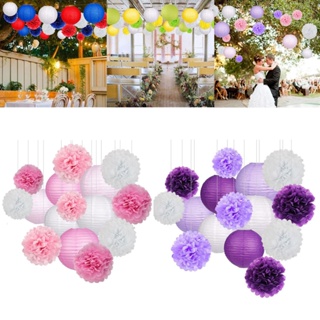 &lt;BBQparty&gt; ชุดโคมไฟกระดาษ ปอมปอม และลูกบอลดอกไม้ สไตล์โบโฮ ติดตั้งง่าย สําหรับตกแต่งโต๊ะ งานแต่งงาน ปาร์ตี้