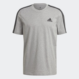 adidas ไลฟ์สไตล์ เสื้อยืด Essentials 3-Stripes ผู้ชาย สีเทา GL3735